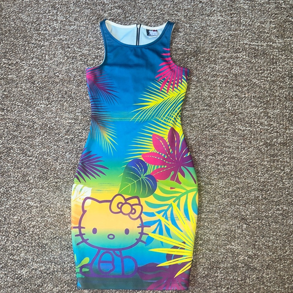 Sanrio Hello Kitty Tropical Gradient Mini Dress in Blue, Yellow, Pink, Green